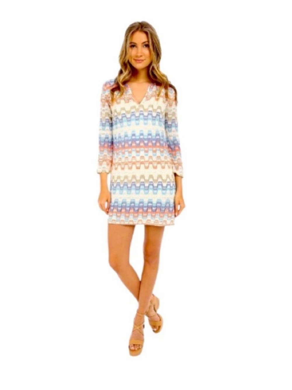 NWOT  Trina Turk Women's Layne Geo Stripe Cover Up Dress Size M 🏝️☀️🌊